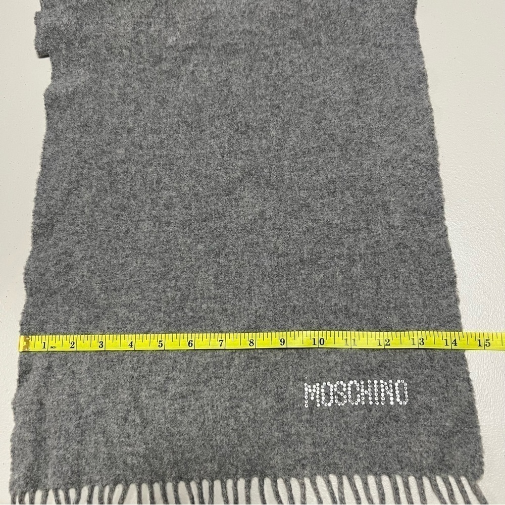Authentic Moschino Fringe Wool Rhinestones Gray Scarf - Picture 7 of 9
